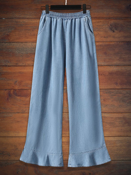 Relaxed Ruffle Soft Denim Pants