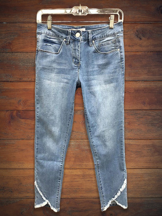 Medium Wash High Rise Raw Hem Jeans