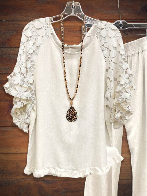 Floral Textured  Lace Sleeve Blouse