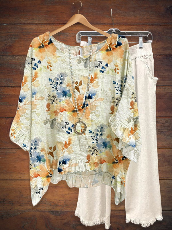 Mult Color Floral Print Ruffled Sleeve Blouse
