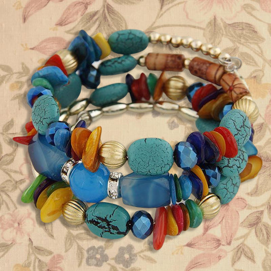 Vintage Turquoise Shell Beaded Multilayer Winding Bracelet