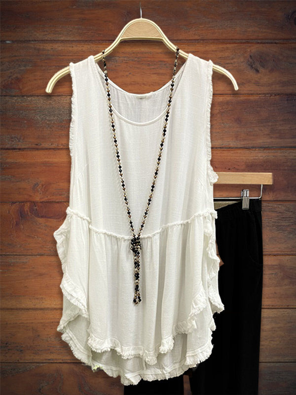 Solid Paneled Frayed Hem Tank Top