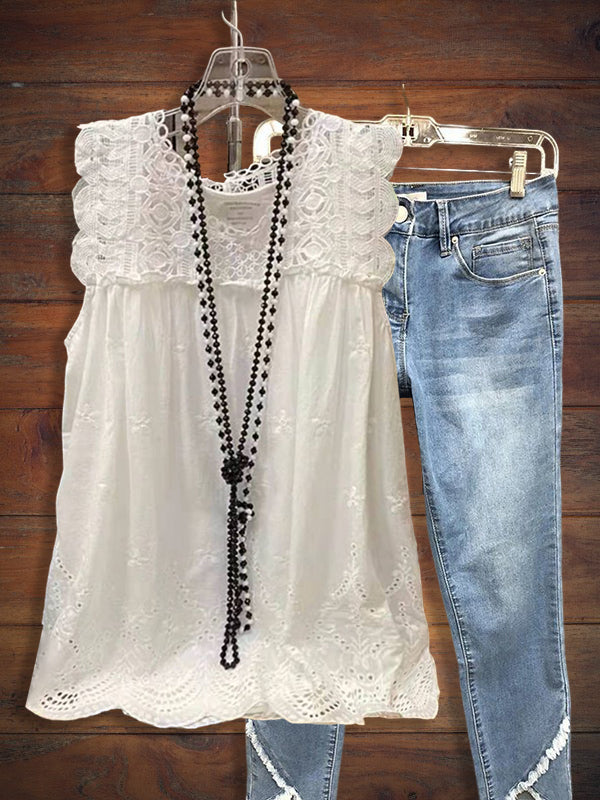Eyelet Embroidered Lace Tank Top
