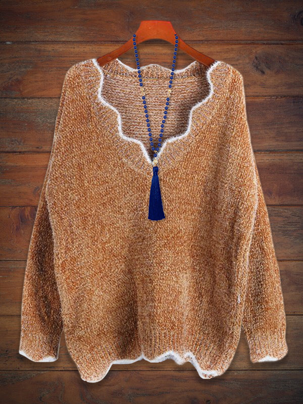 Casual V-Neck Solid Color Knit Sweater