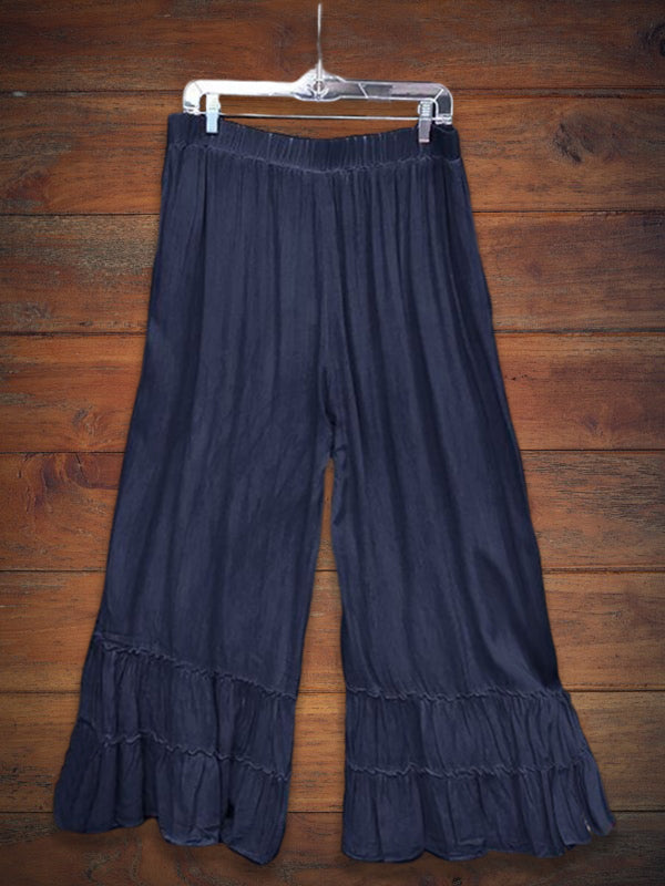 Ruffle Wide Leg Cotton Blend Pant