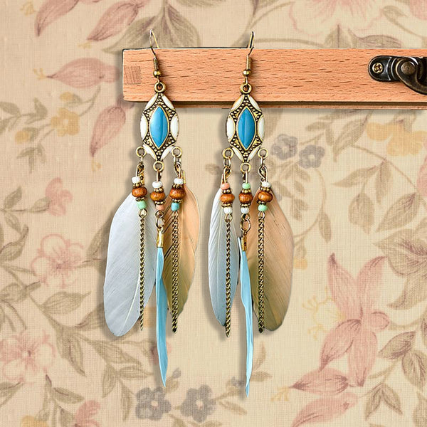 Creative Retro Ethnic Tassel Feather Earrings
