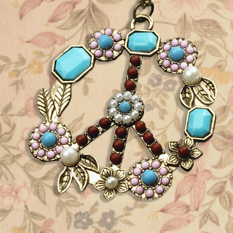 Turquoise Pearl Flower Peace Sign Necklace