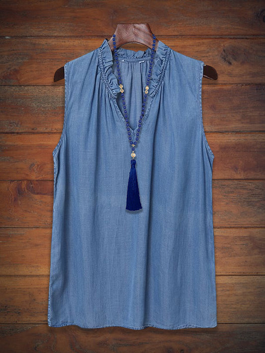 Southern Tide V-Neck Denim Tencel Tank Shirt