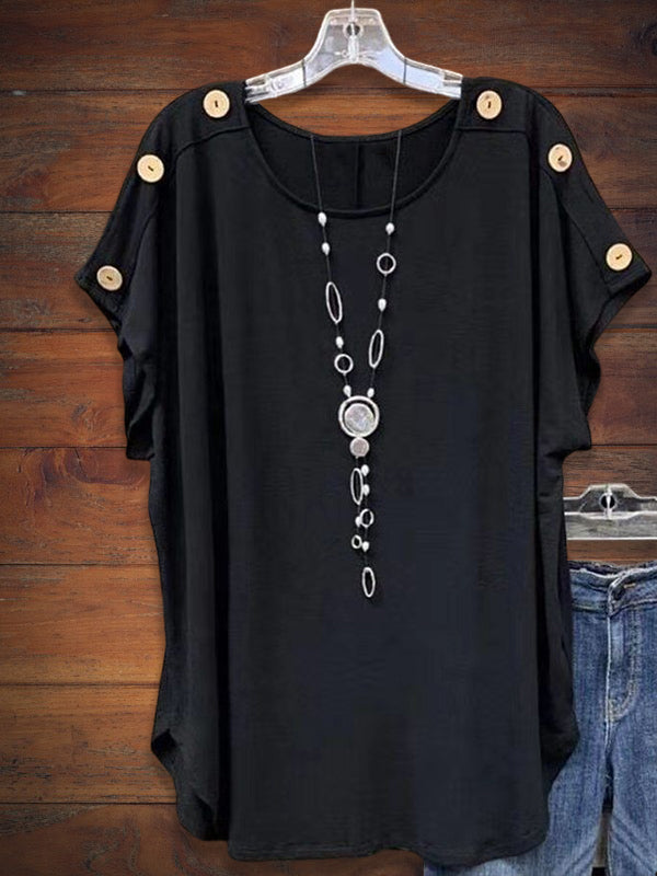 Fashion Solid Breasted Doll Sleeve Tee