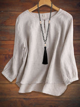 Solid Color Collar Patchwork Pullover Loose Blouse