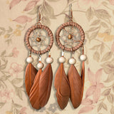 Dreamcatcher Long Feather Fringe Boho Earrings