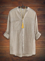 Fashion Solid Color Stand Collar Cotton Linen Shirt