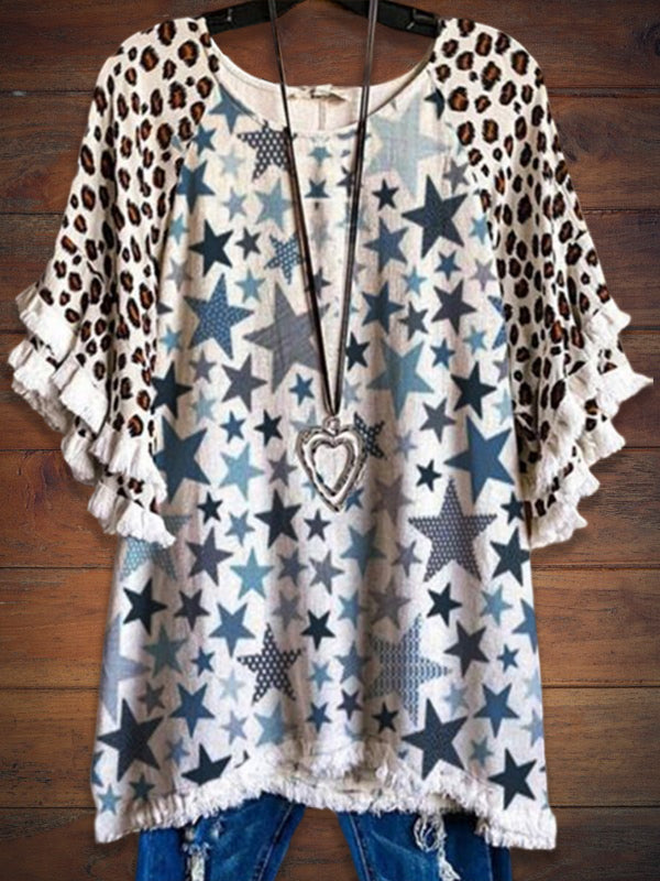 Star Print Ruffle Sleeve Tee