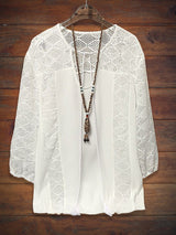 Cotton Lace Puff Sleeve Eyelet Top