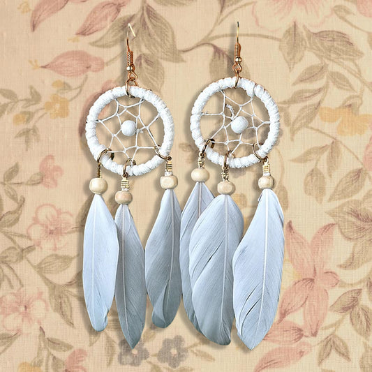 Dreamcatcher Long Feather Fringe Boho Earrings