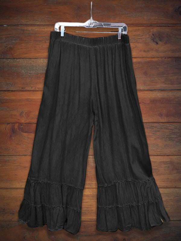 Ruffle Wide Leg Cotton Blend Pant