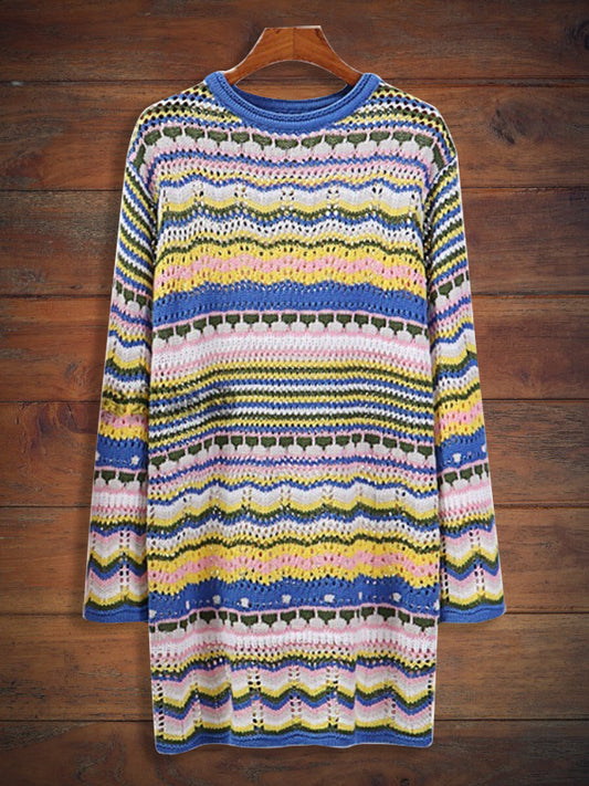 Rainbow Striped Pullover Mid Length Sweater