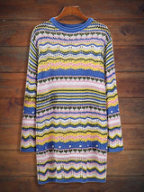 Rainbow Striped Pullover Mid Length Sweater