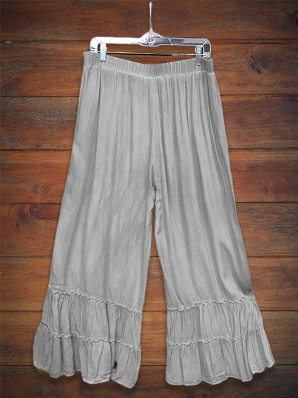 Ruffle Wide Leg Cotton Blend Pant