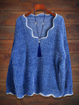 Casual V-Neck Solid Color Knit Sweater
