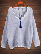 Casual V-Neck Solid Color Knit Sweater