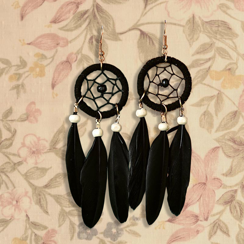 Dreamcatcher Long Feather Fringe Boho Earrings