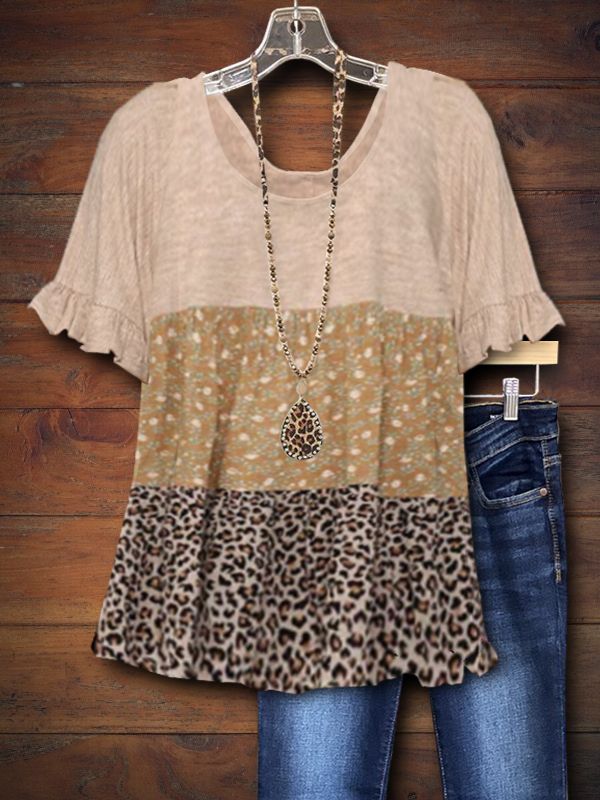 Pastoral Floral Leopard Mixed Print Top